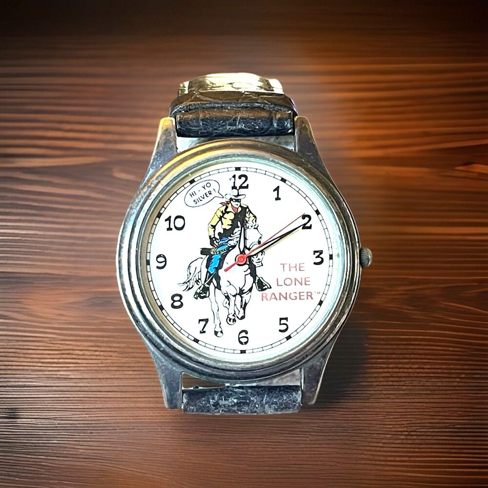 Vtg Lone Ranger Fossil Watch Black Leather Band New Battery 1994 Limited Edition